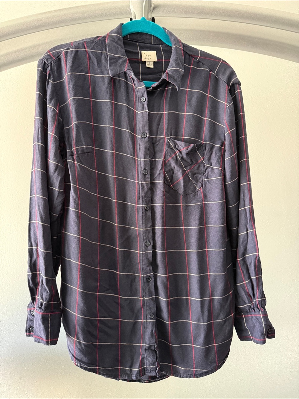 a new day Navy and Red Windowpane Button-Down Shirt